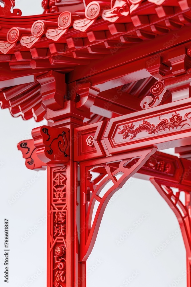 Detailed view of a red building with a clock, perfect for architectural projects Detailed view of a red building with a clock, perfect for architectural projects