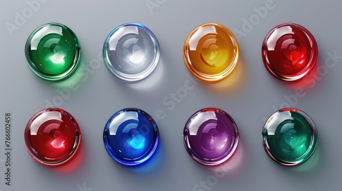 Bright colored glass spheres on a neutral gray background. Perfect for adding a pop of color to any design project