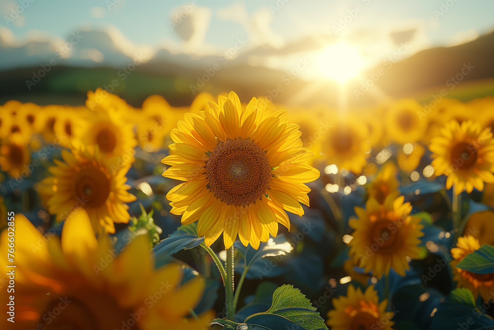 Radiant sunflowers turning toward the sun, embodying the natural pursuit of happiness. Concept of floral joy. Generative Ai.