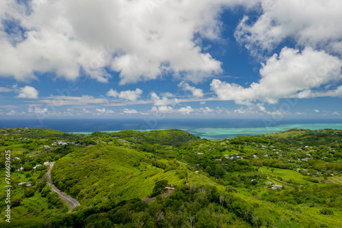 Aerial view of Mont Limon (Mount Limon) located in Rodrigues island