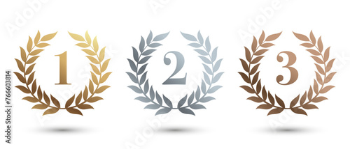 Laurel Wreath Medal Set In Gold, Silver And Bronze