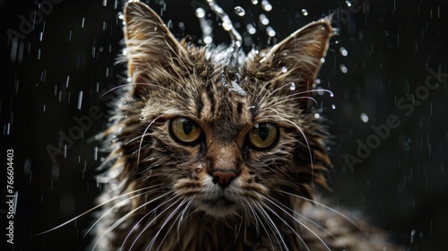 Close up of a cat caught in the rain. Suitable for pet care websites © Fotograf