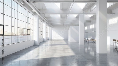 Open space Interior modern empty white office building daylight view. AI generated image © saifur