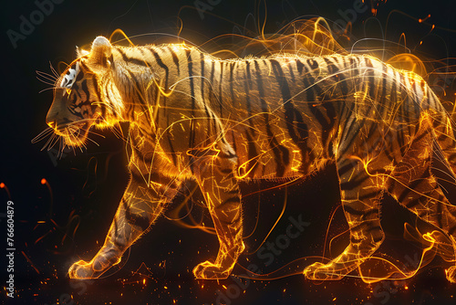  particle wireframe visualization featuring a radiant translucent background showcasing a majestic tiger
