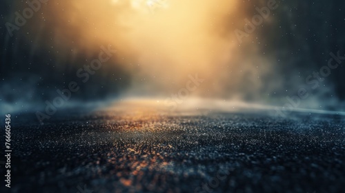 Illustration smoky blurry asphalt with night mist light background. AI generated image