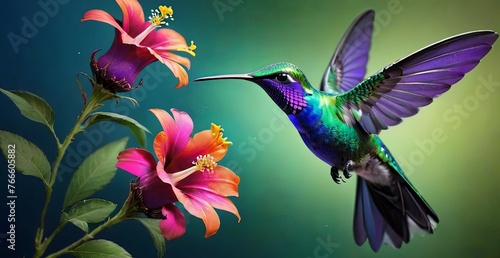 Emerald Aerial Ballet  Hummingbird Amongst Vivid Blossoms