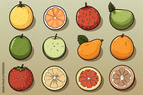 Variety of vibrant fruit web icons for use in website, app and graphic design projects