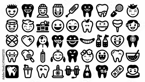 Set of icons for dentist vector. Teeth and smileys 