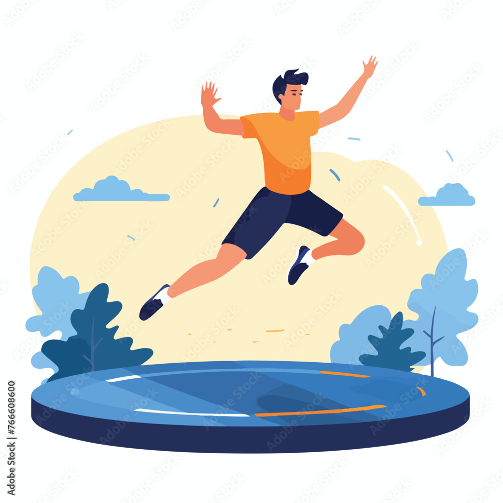 Athlete jumping on trampoline. Sports acrobatics tr