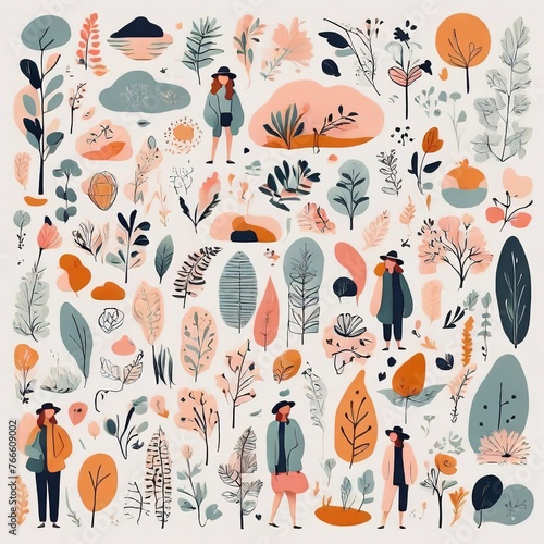 Wallpaper Mural A collection of seamless pattern, colorful abstract plants and flowers. Hand drawn Collection of leaves and flowers. A close up of a pattern of flowers and leaves.
 Torontodigital.ca