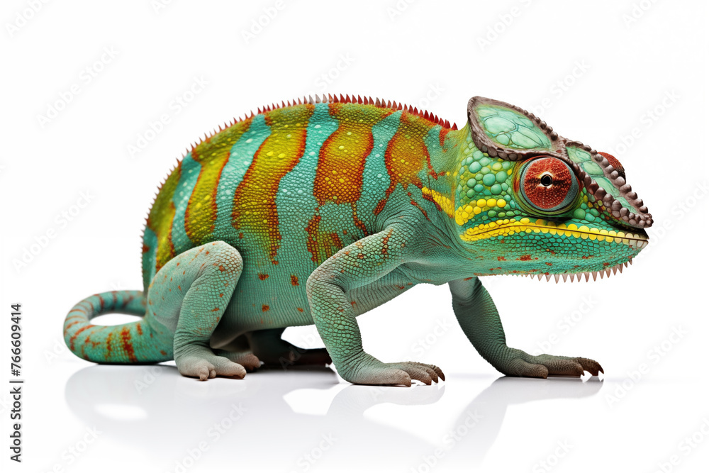 Fototapeta premium Chameleon over isolated white background. Animal