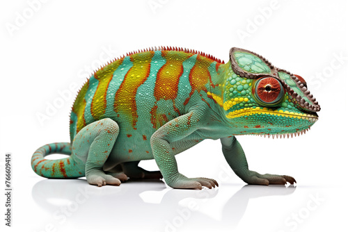 Chameleon over isolated white background. Animal © luismolinero