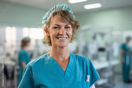 Middle aged woman with doctor uniform