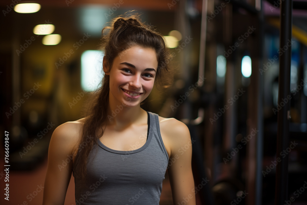 Young pretty brunette girl at indoors in sportswear Young pretty brunette girl at indoors in sportswear