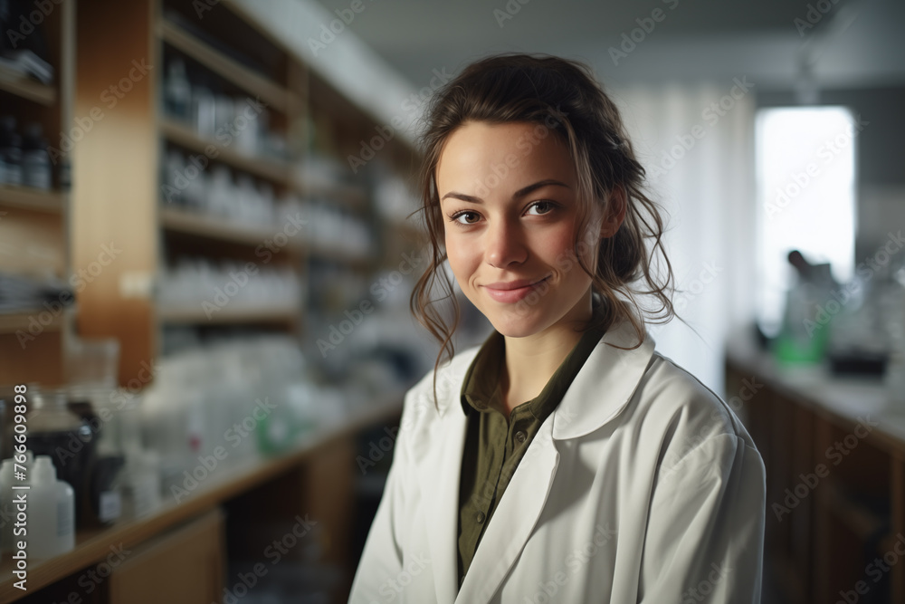 Young pretty brunette girl at indoors with doctor uniform
