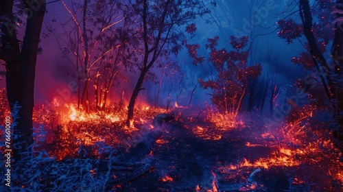 Infrared image of a forest fire at night  showcasing the hot spots