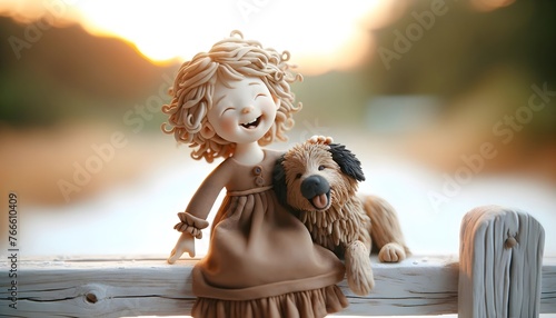 Personnage en pâte à modeler : jeune fille jouant avec son chien