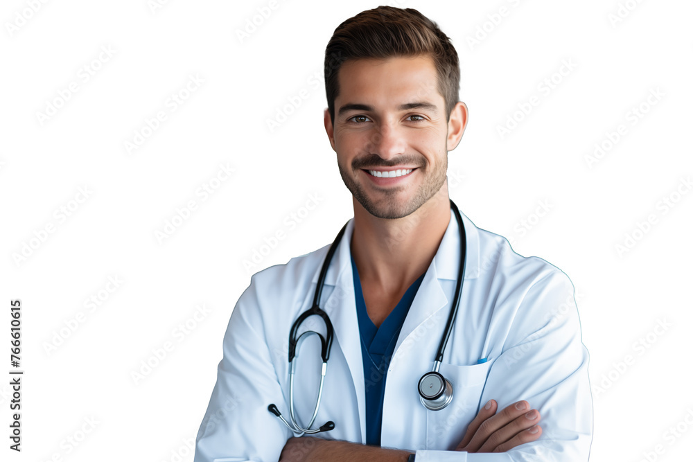 Young handsome man with doctor uniform on isolated chroma key background