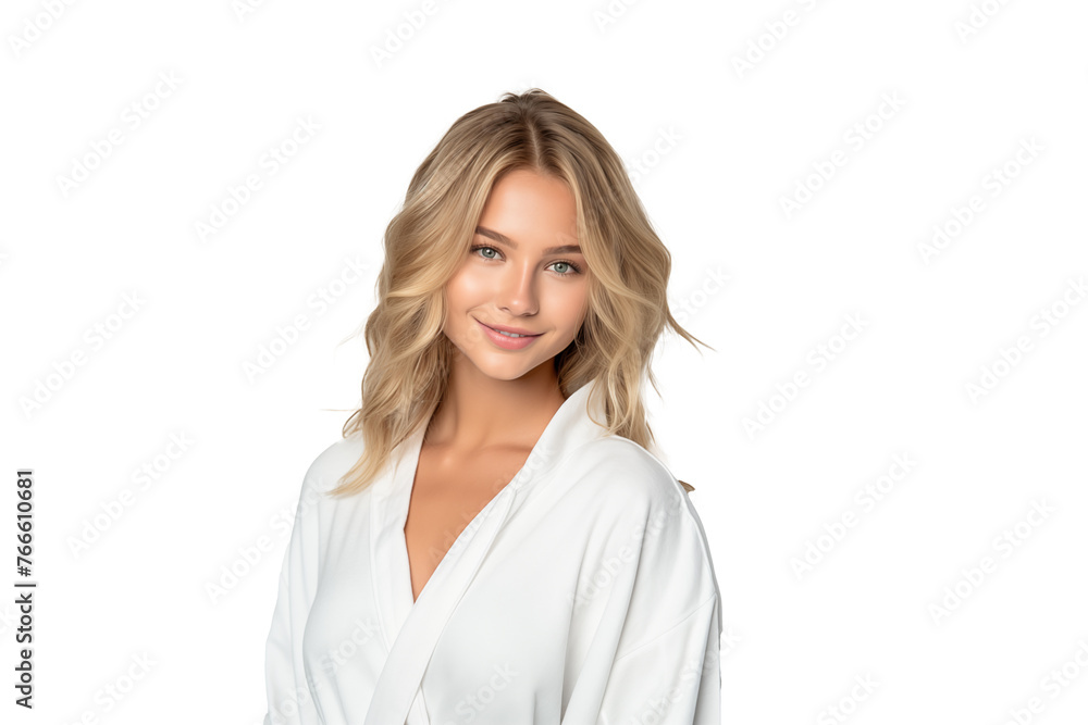 Young pretty blonde girl in a bathrobe on isolated chroma key background Young pretty blonde girl in a bathrobe on isolated chroma key background