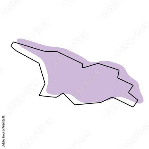 Georgia country simplified map. Violet silhouette with thin black smooth contour outline isolated on white background. Simple vector icon