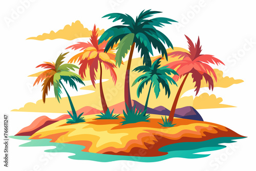 Soft colors vector palm tree island painting vector illustration