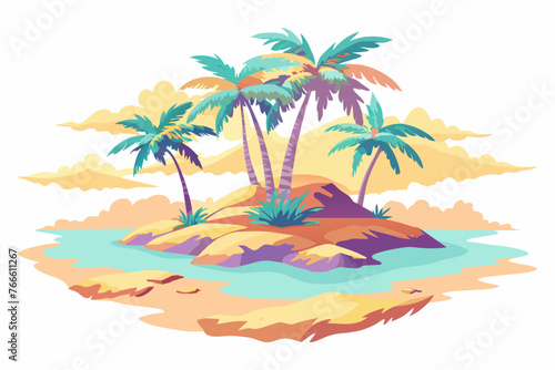 Soft colors vector palm tree island painting vector illustration