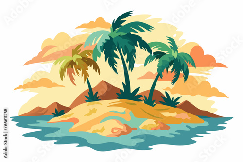 Fototapeta Naklejka Na Ścianę i Meble -  Soft colors vector palm tree island painting vector illustration