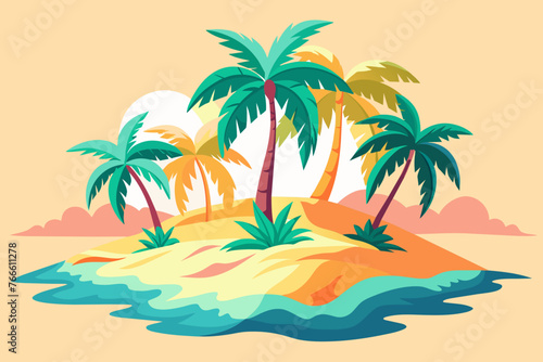 Soft colors vector palm tree island painting vector illustration