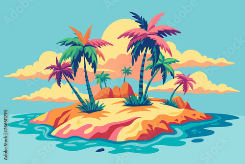 Fototapeta Naklejka Na Ścianę i Meble -  Soft colors vector palm tree island painting vector illustration