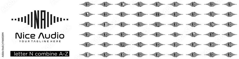 set of audio logo design combined letter N with A to Z and numbers from 1 to 9. vector illustration set of audio logo design combined letter N with A to Z and numbers from 1 to 9. vector illustration