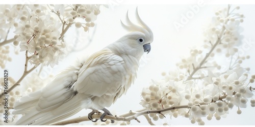 white bird isolated on white branch on white background