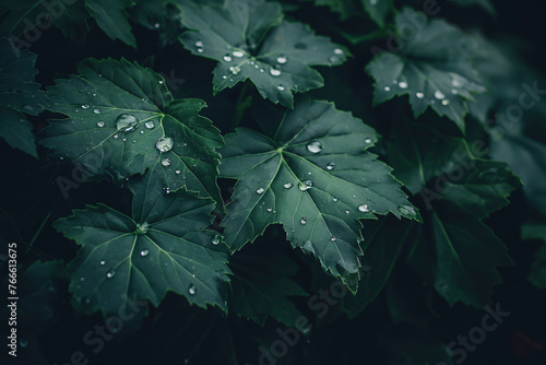 Green leaves with water droplets. photo