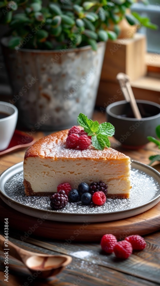 Cheesecake on a plate with berries. Cheesecake on a plate with berries.