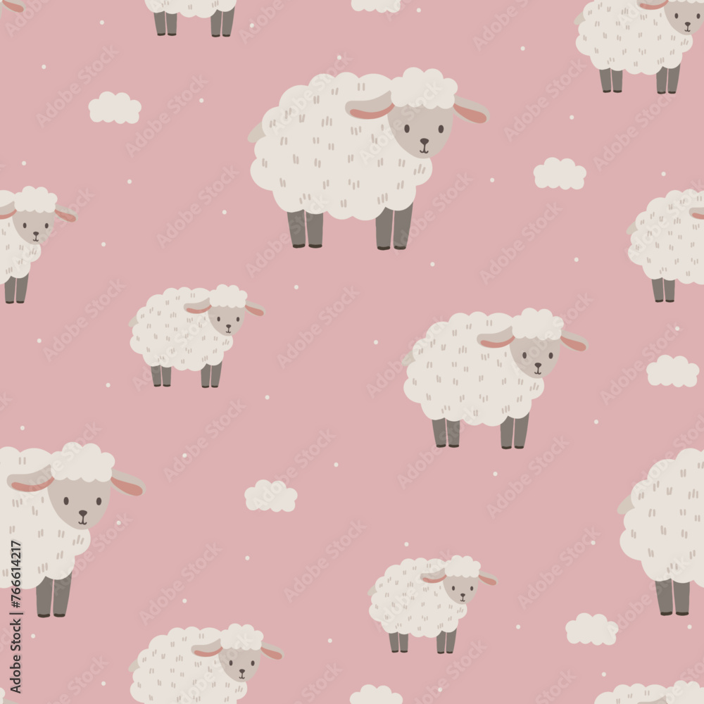 Seamless vector pattern with white sheep, cute kids background, vintage aesthetic Seamless vector pattern with white sheep, cute kids background, vintage aesthetic