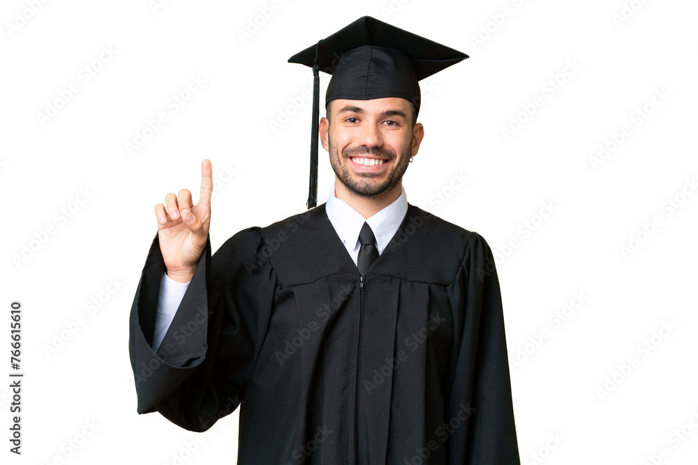 Young university graduate man over isolated chroma key background showing and lifting a finger in sign of the best Young university graduate man over isolated chroma key background showing and lifting a finger in sign of the best