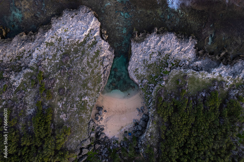 Aerial HDR top view of Anse bouteille during sunset in Rodrigues island	