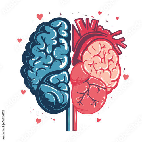 Brain and heart design vector flat vector illustrat