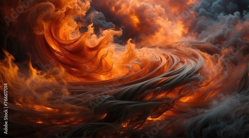 An image of a swirling cloud with orange and black colors. Generative AI.