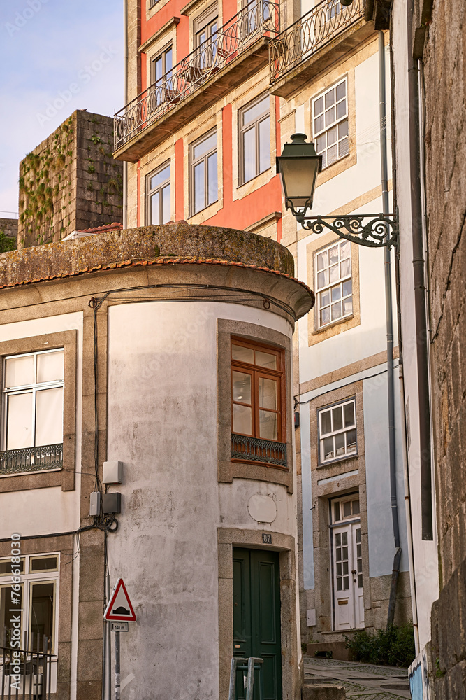 Porto, Portugal. Picturesque steep narrow street in the old town.