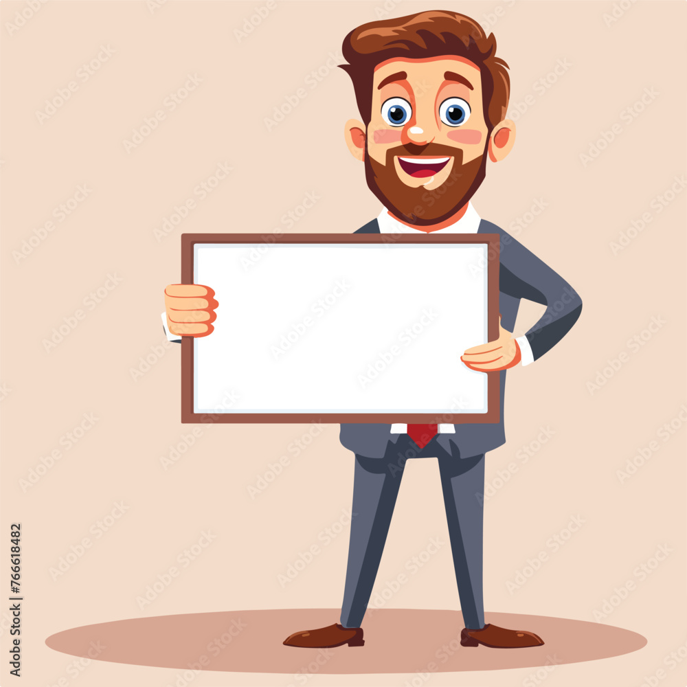 Business Man holding whiteboard - presentation flat