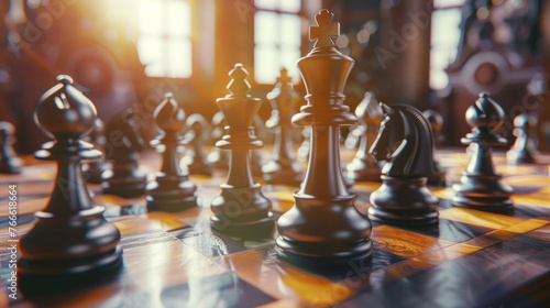 3D rendering Chess pieces game playing on chessboard for business strategy. AI generated image