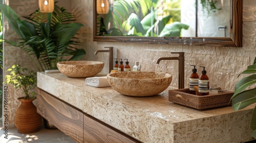 Modern Bathroom With Dual Sinks and Mirror