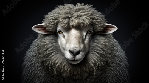 close up of a sheep. dark background. Generative AI