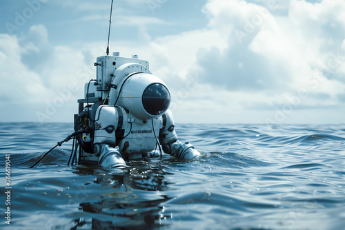 Autonomous Robotic Submersible in Oceanic Expedition, High-Tech Marine Survey