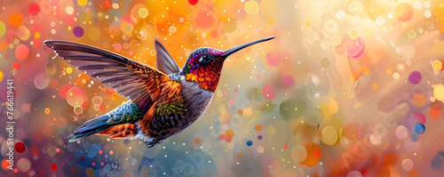 Radiant Hummingbird in Mid-Flight: A Dazzling Display of Nature's photo