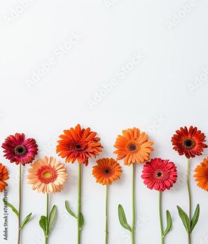 greeting card template. bright gerberas on a white background.