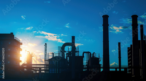 Industrial Architecture Silhouetted Against Clear Blue Sky