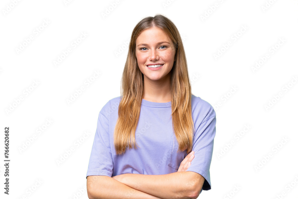 Young beautiful woman over isolated background keeping the arms crossed in frontal position Young beautiful woman over isolated background keeping the arms crossed in frontal position