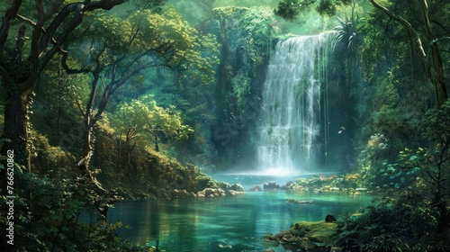 The beautiful natural view of the waterfall is truly amazingly refreshing AI generated image