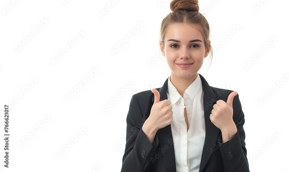 young businesswoman with tumb up on white background young businesswoman with tumb up on white background